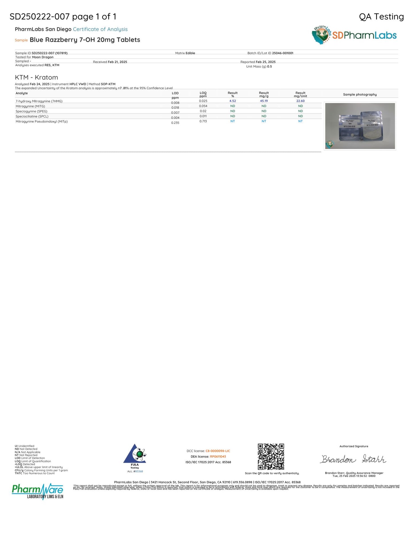 100ct BlueRazz 20mg 7-OH Tablets